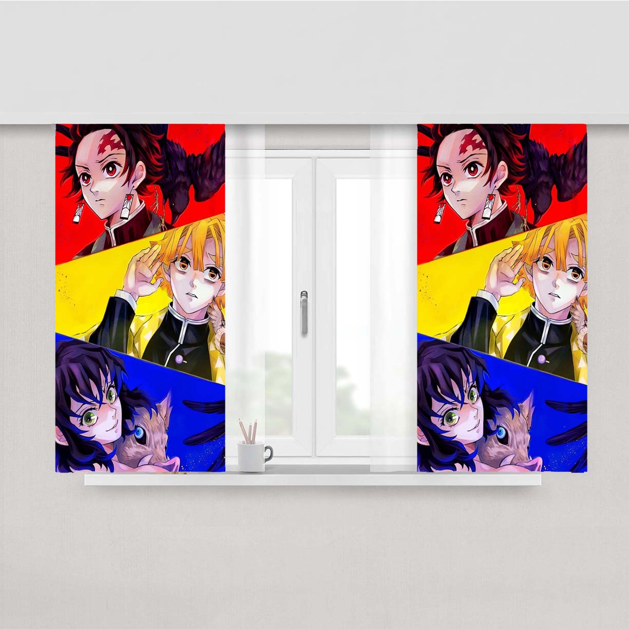Tanjiro Zenitsu Inosuke Kimetsu No Yaiba Peach Skin Window Curtains