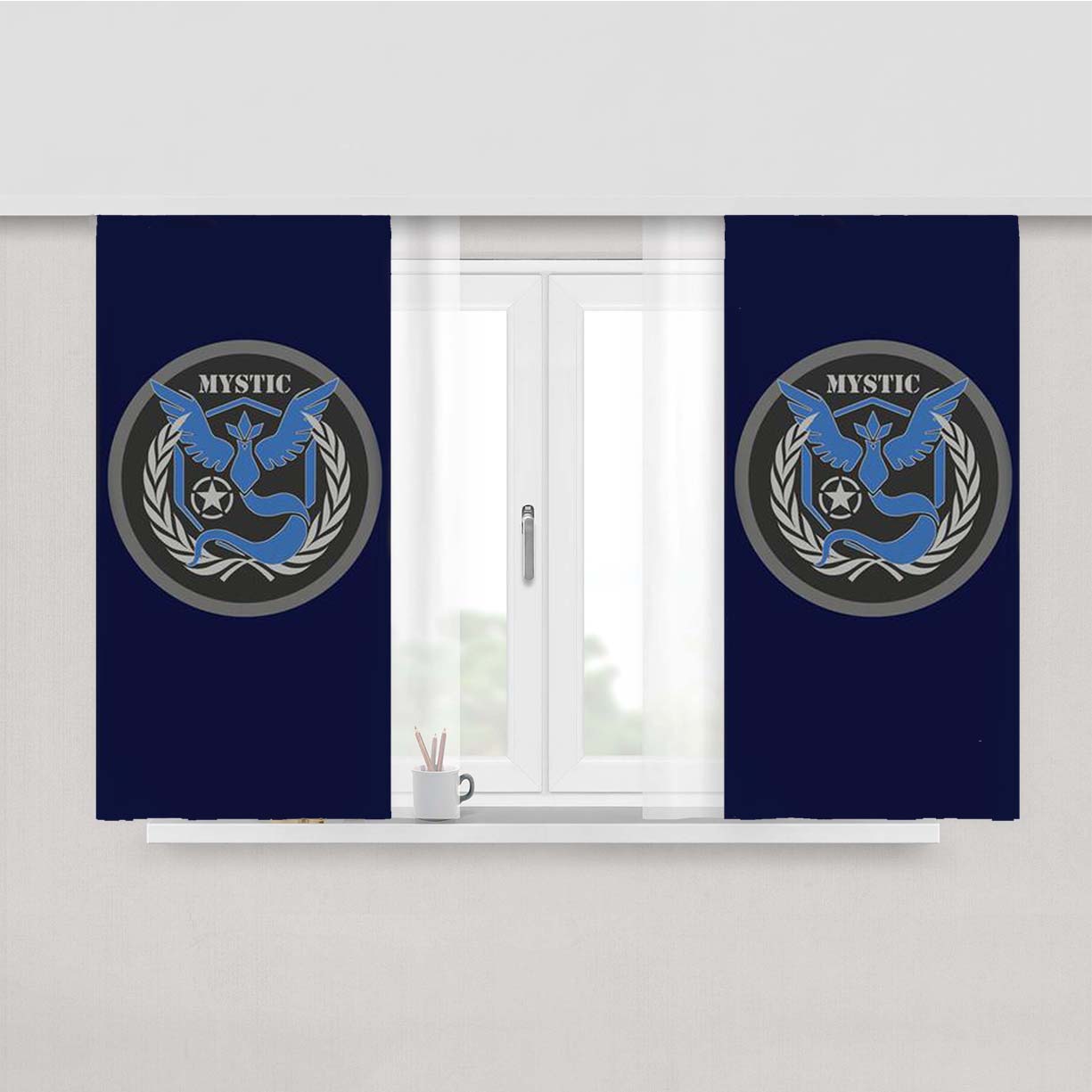 Team Mystic Pokemon Go Logo Peach Skin Window Curtains