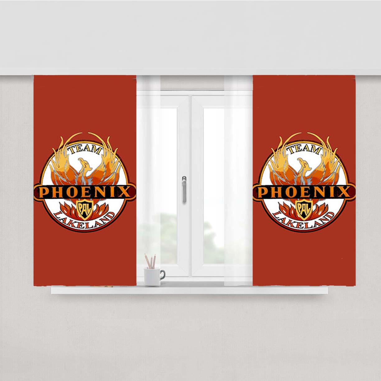 Team Phoening Lakeland Baseball Logo Red Peach Skin Window Curtains