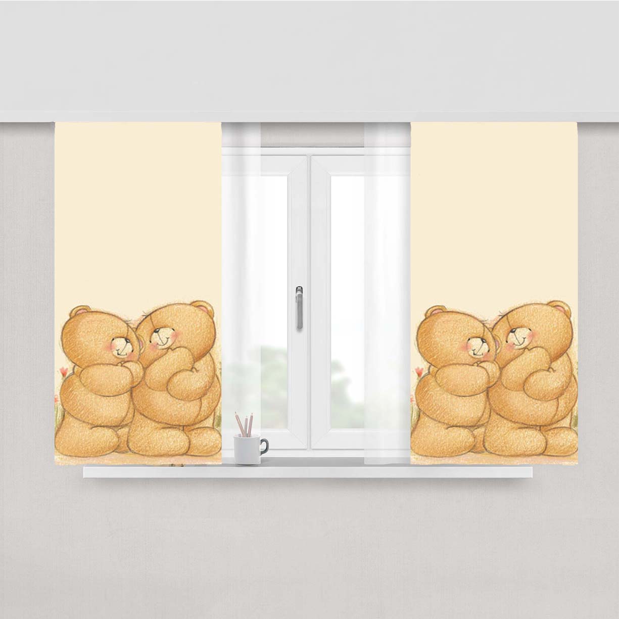 Teddy Bear Art Peach Skin Window Curtains