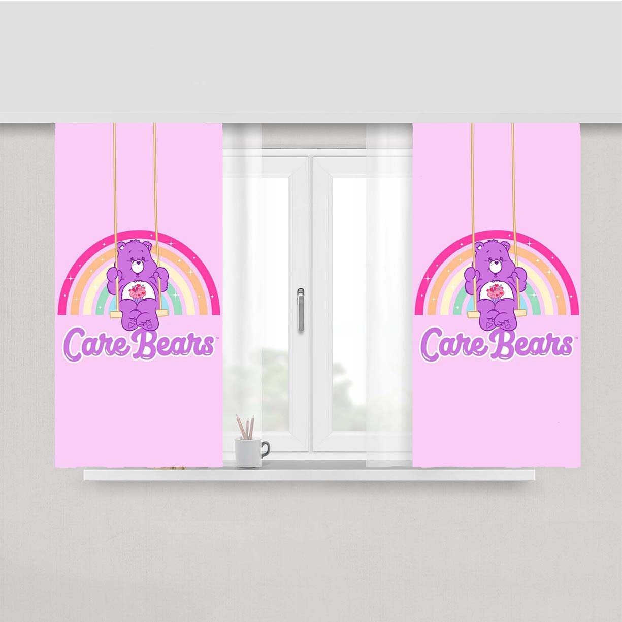 Teddy Bear Care Bears Purple Peach Skin Window Curtains