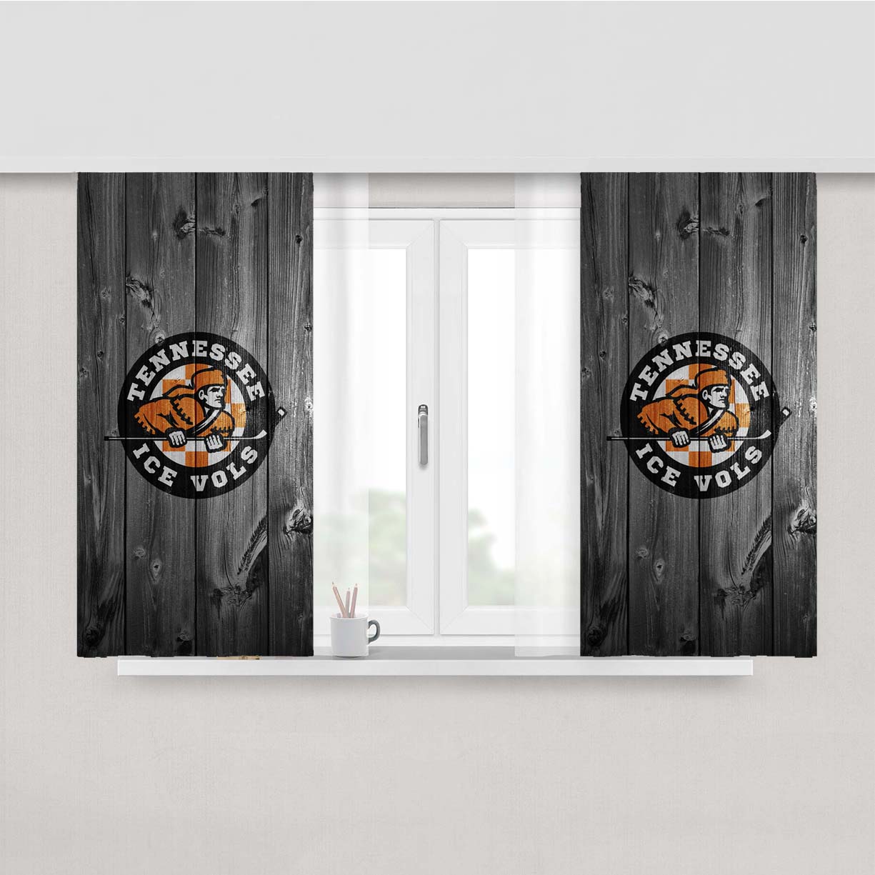 Tennessee Ice Vols Nhl Logo Dark Wood Wallpaper Peach Skin Window Curtains