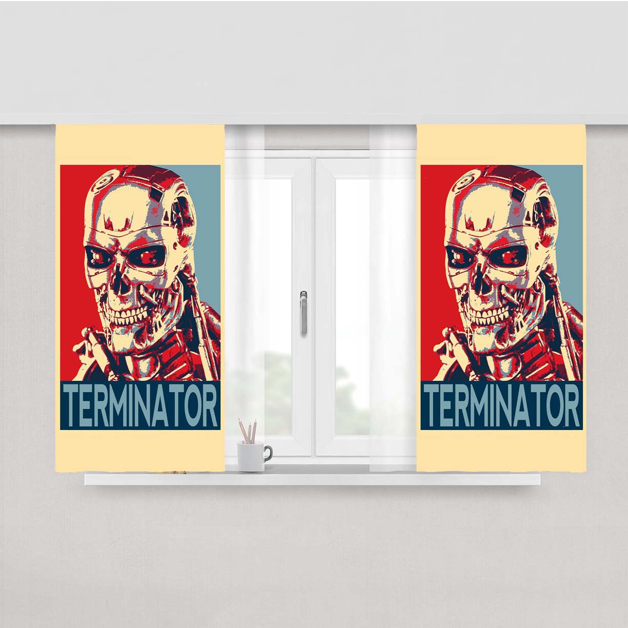 Terminator Obey Style Peach Skin Window Curtains