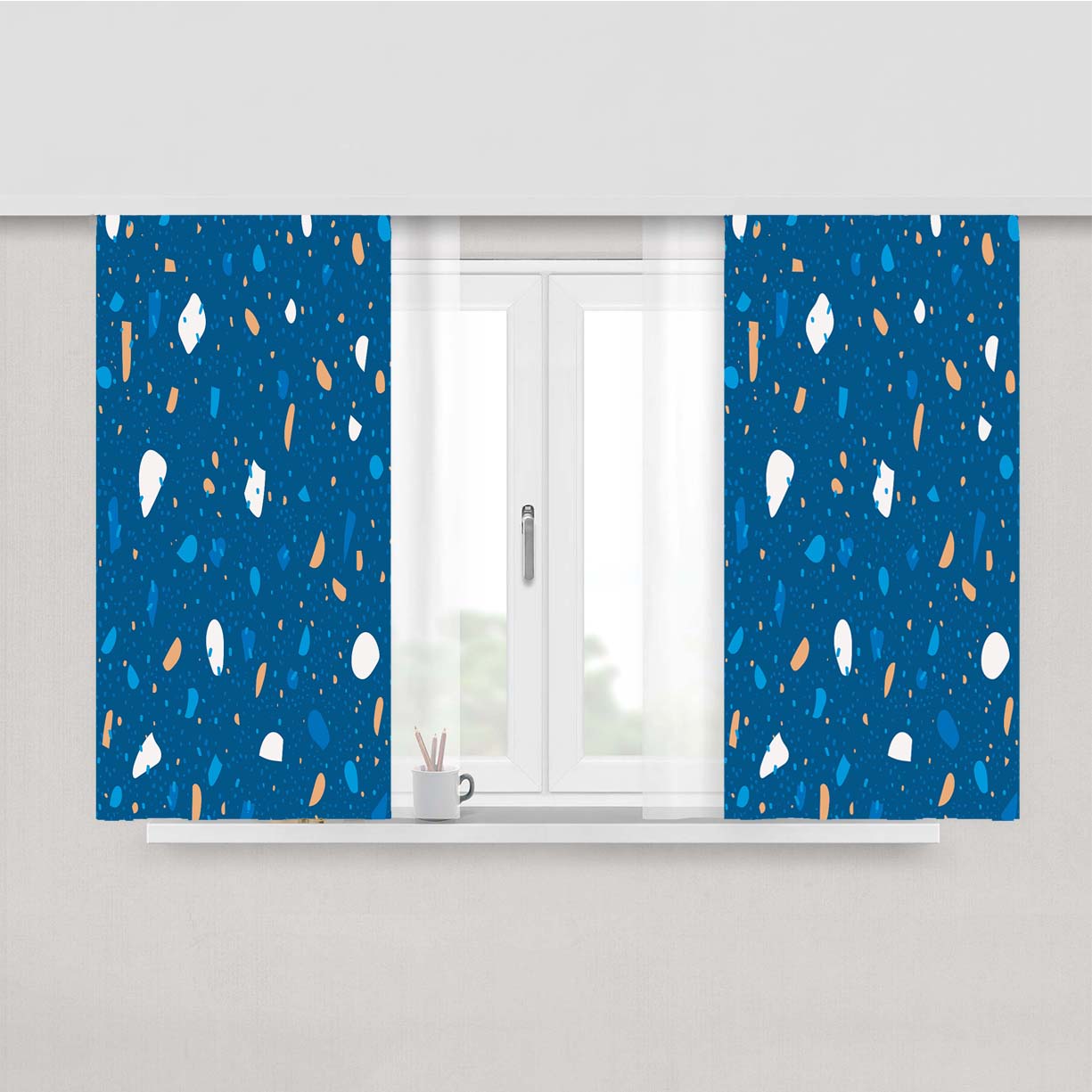 Terrazzo Tile Blu Peach Skin Window Curtains