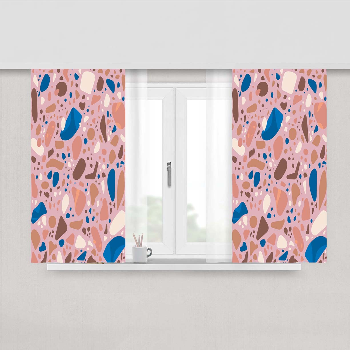 Terrazzo Tile Pin Peach Skin Window Curtains