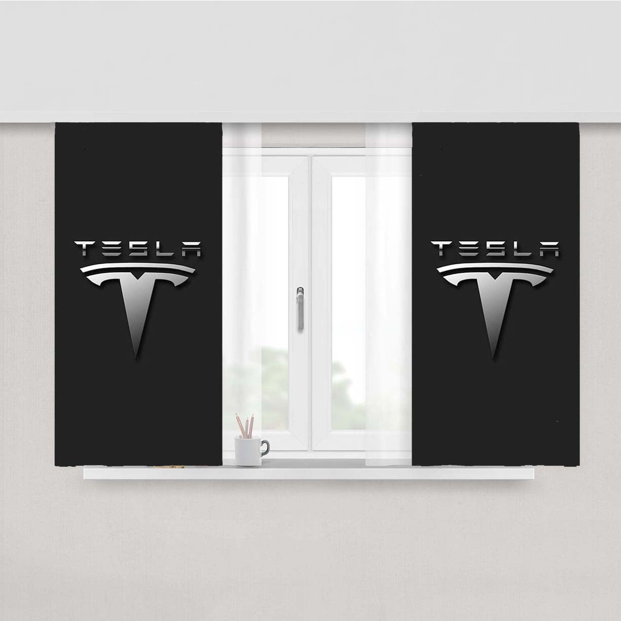 Tesla Car Logo Peach Skin Window Curtains