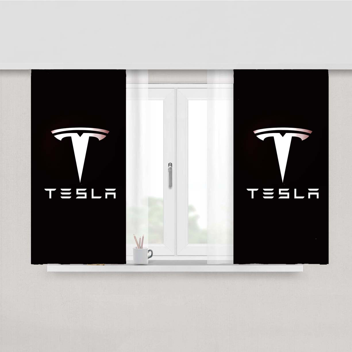 Tesla Logo Peach Skin Window Curtains