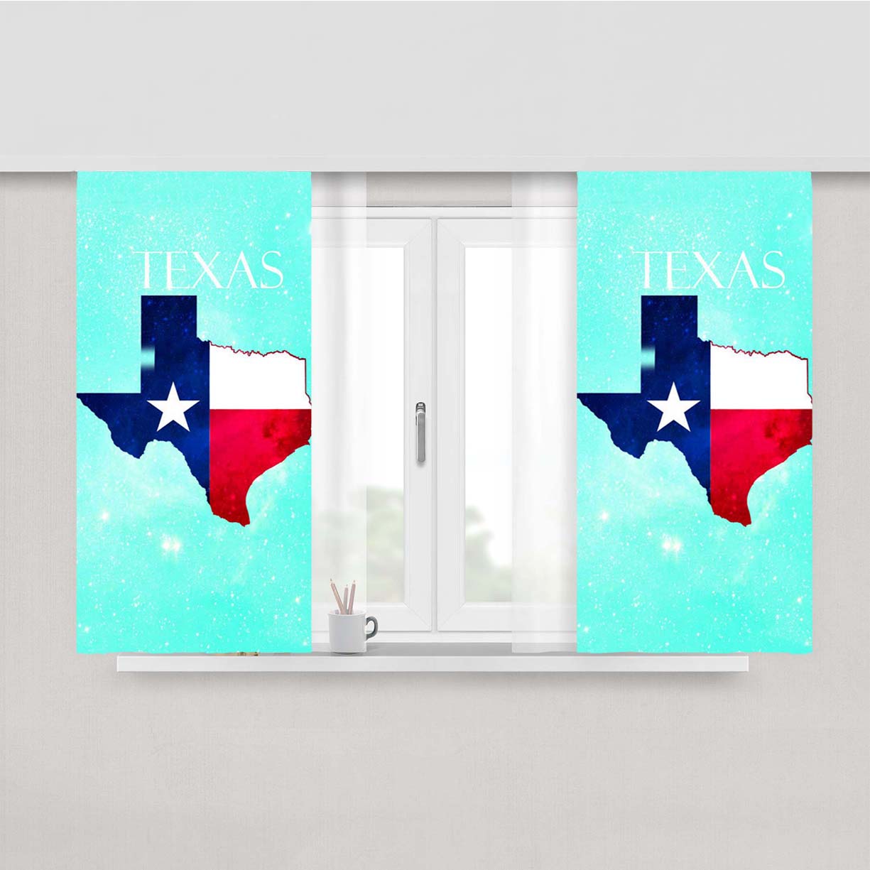 Texas Map Flag Peach Skin Window Curtains