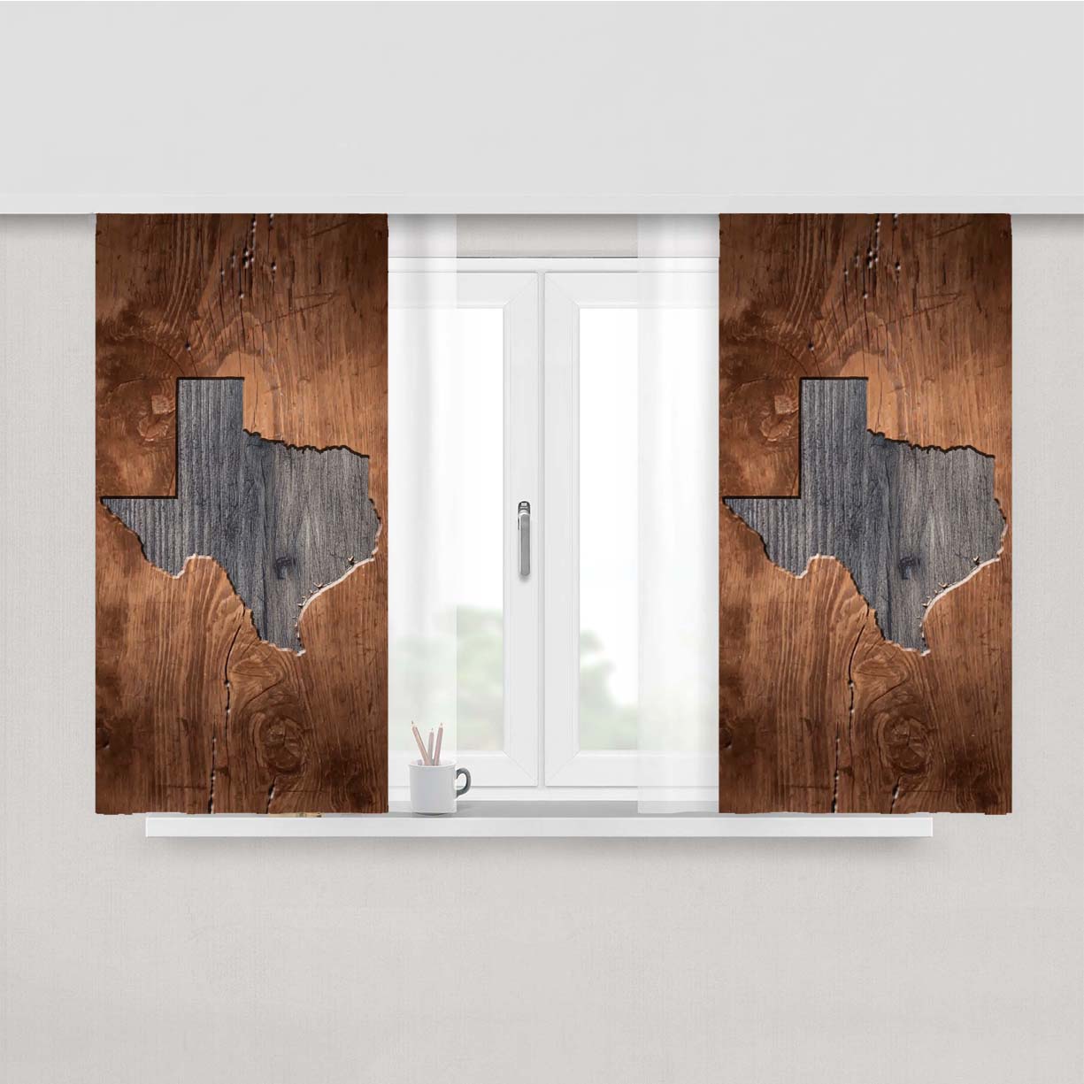 Texas States Map Two Tone Wood Texture Peach Skin Window Curtains