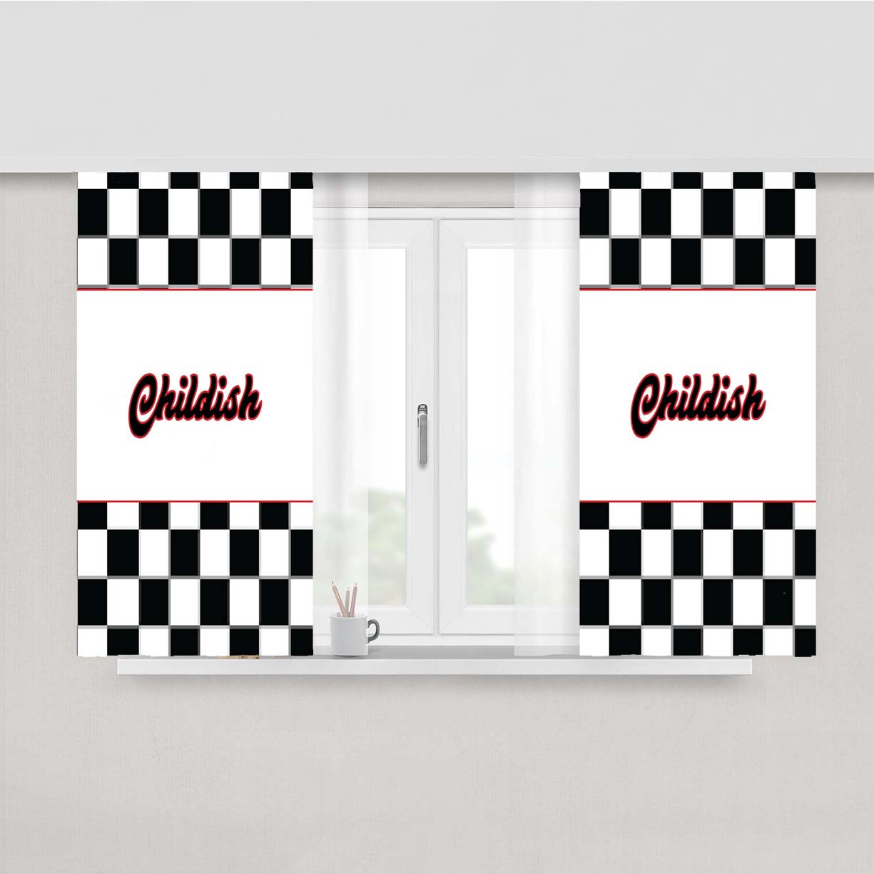 Tgfbro Childish Hoodie Checkerboard Peach Skin Window Curtains