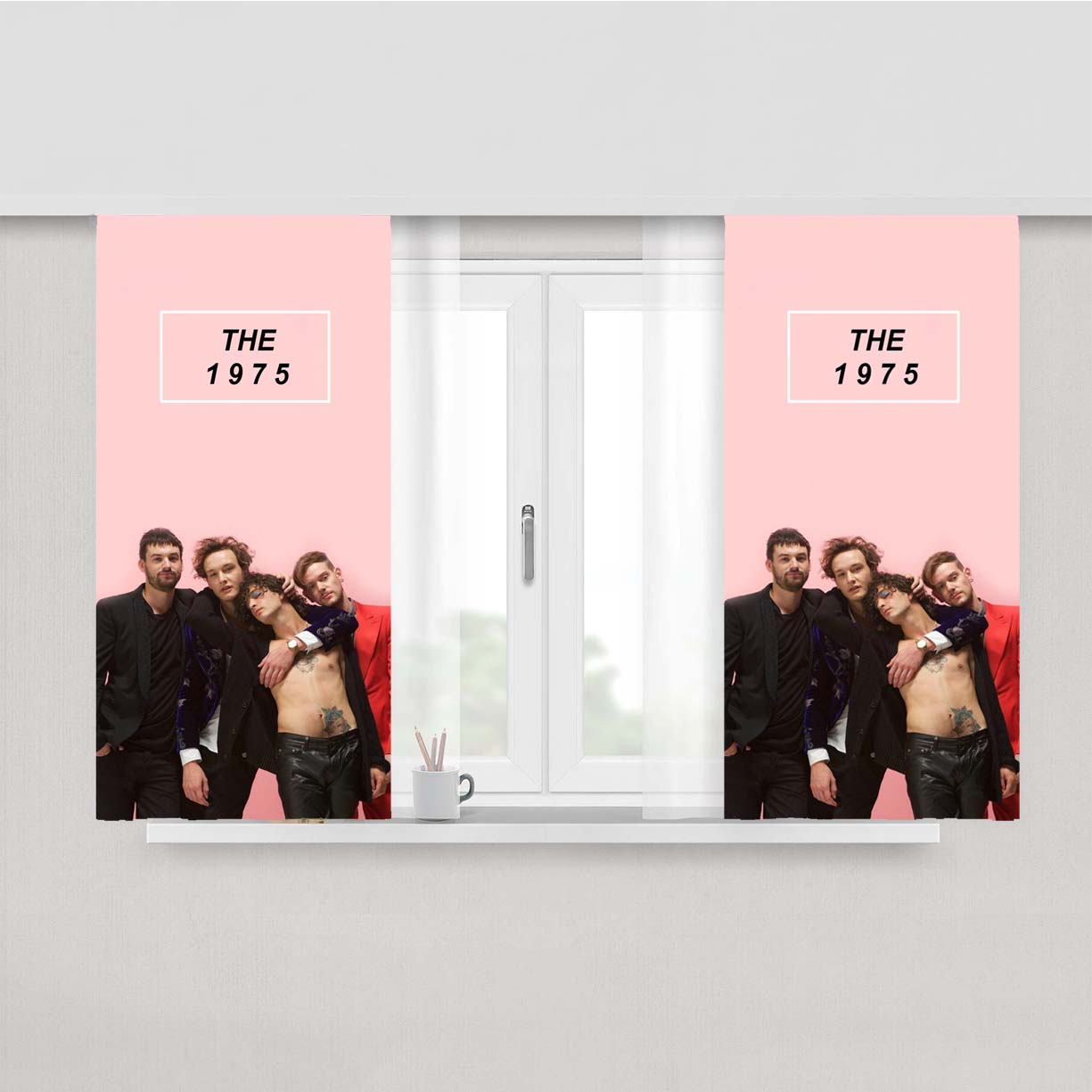 The 1975 In Pink Background Peach Skin Window Curtains