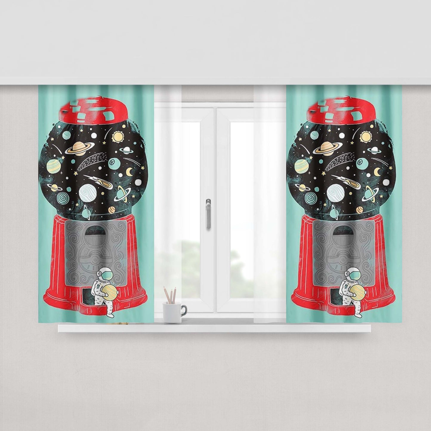 A Man With Gadget Fabric Window Curtains