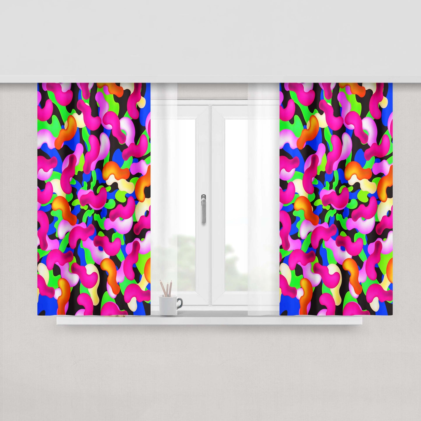 Abstract Clouds And Stars Fabric Window Curtains