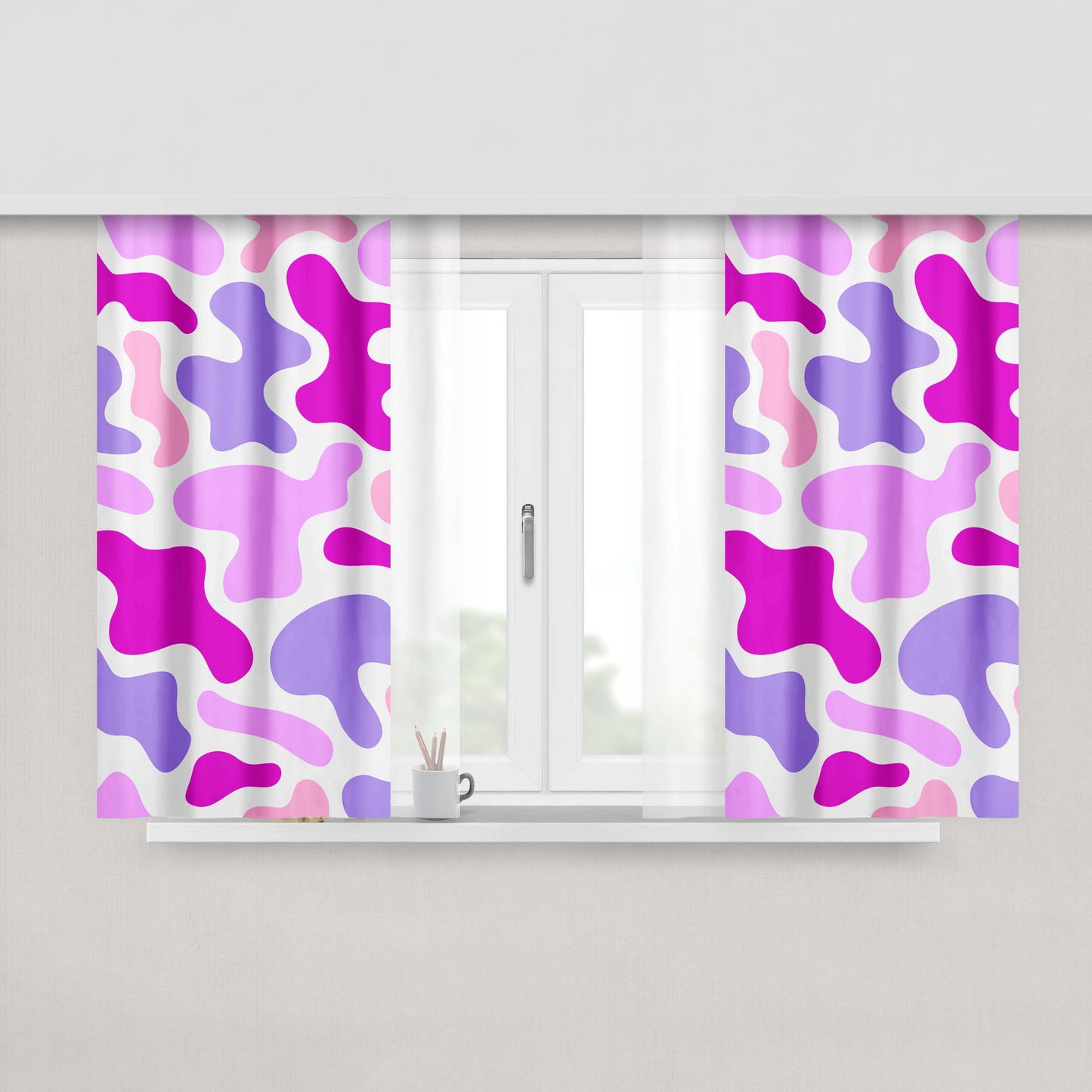Abstract Shape Colorful Blue Fabric Window Curtains