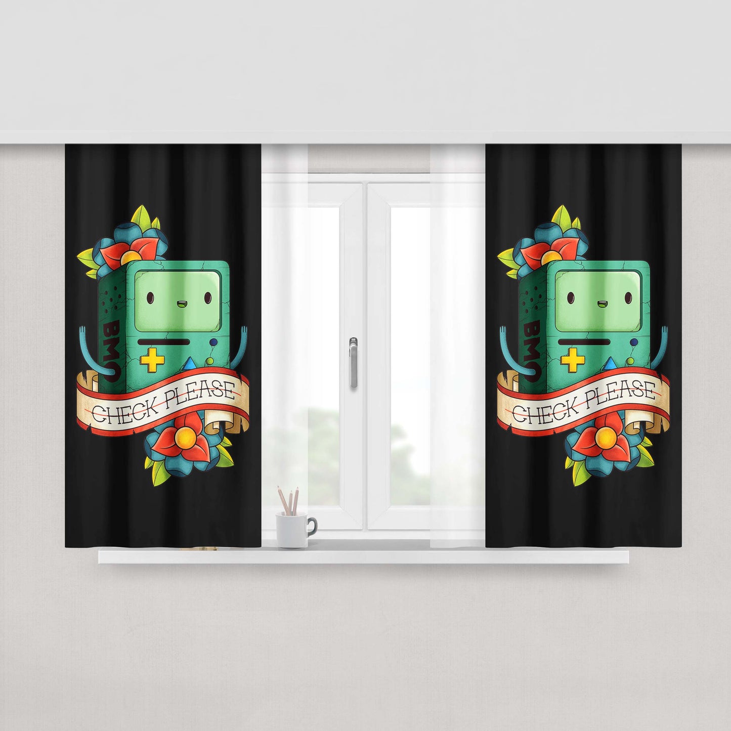Adventure Time Black Fabric Window Curtains