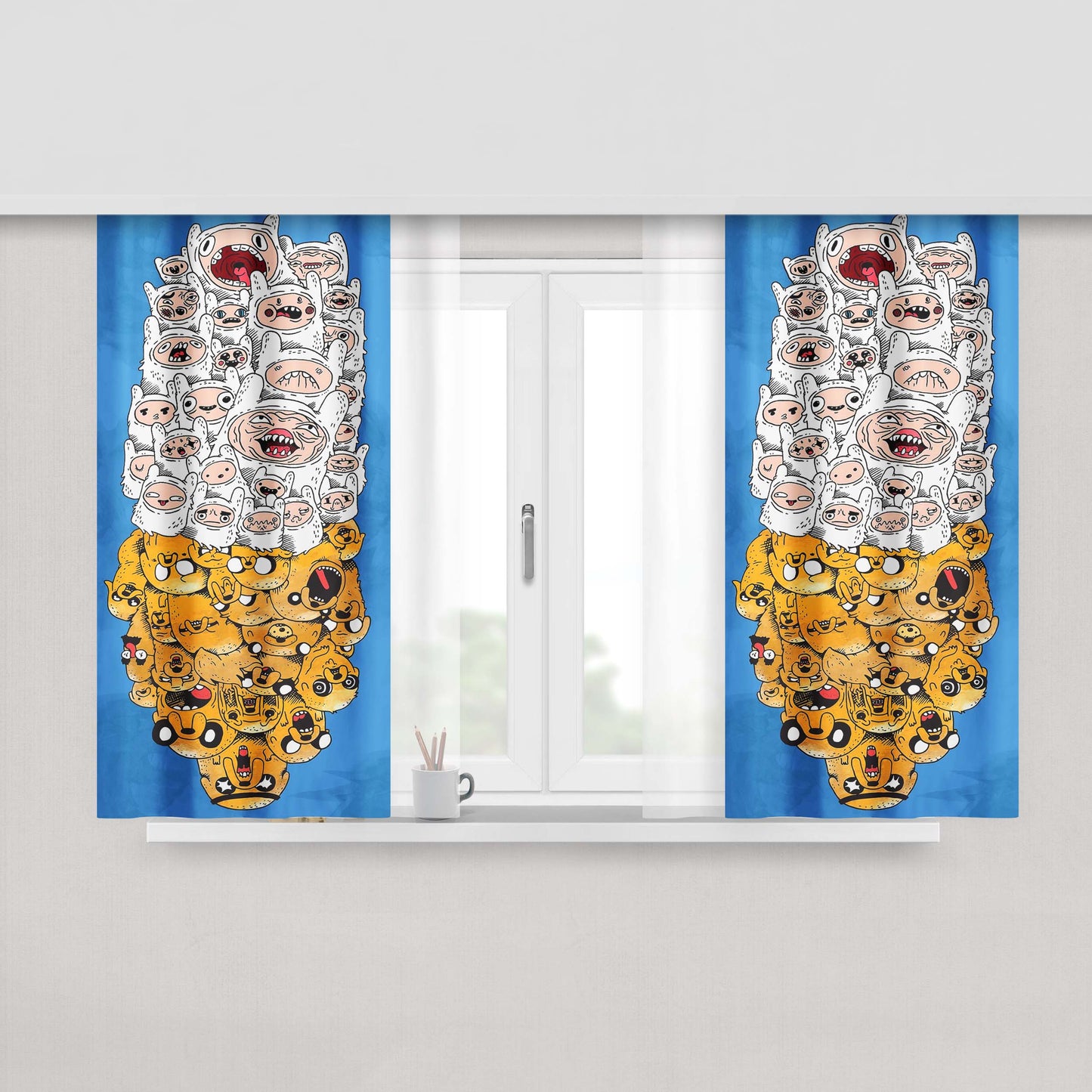Adventure Time Doodle Bw Fabric Window Curtains
