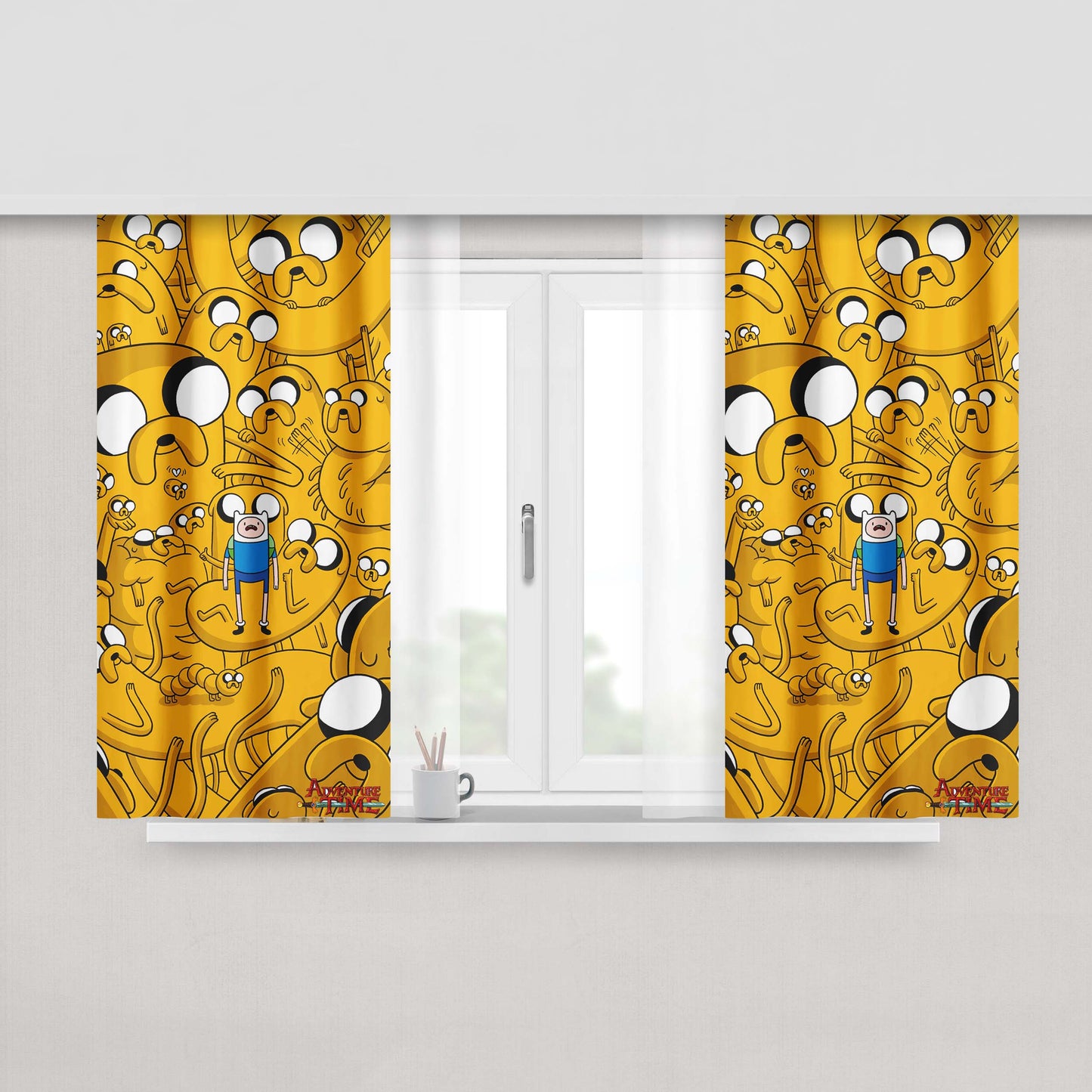Adventure Time Doodle Yellow White Fabric Window Curtains