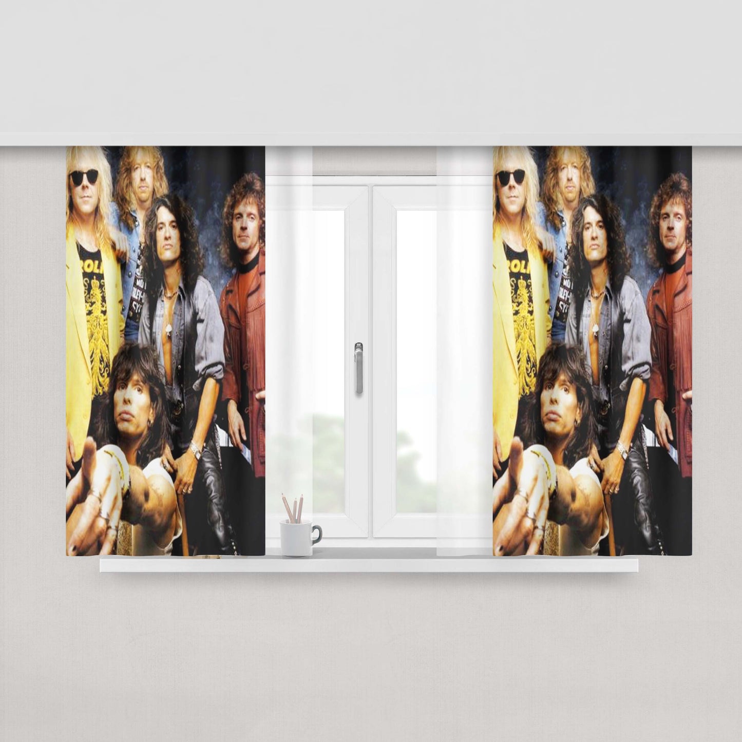 Aerosmith Wings Logo Dark Wood Wallpaper Fabric Window Curtains