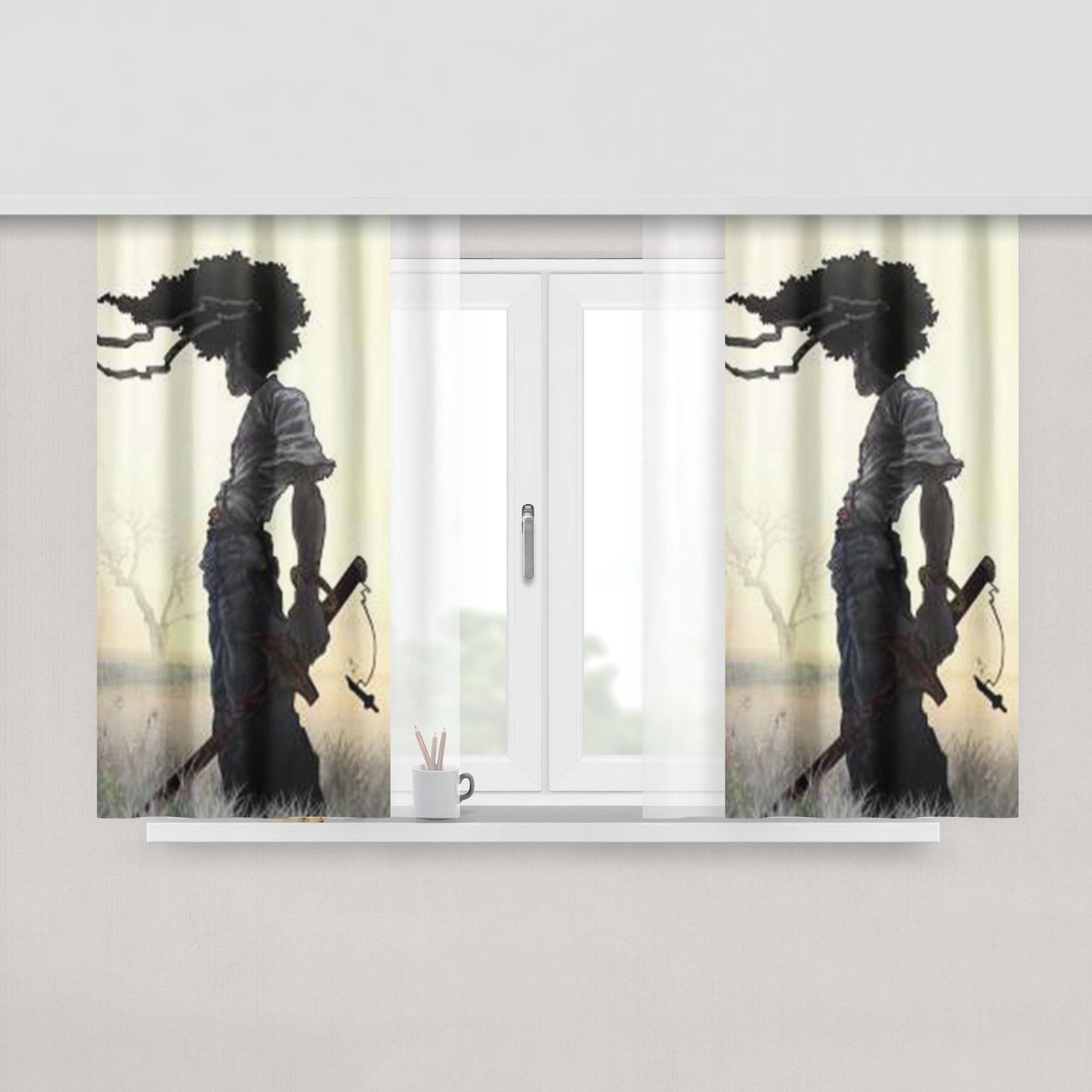 Afro Grunge Skull Fabric Window Curtains
