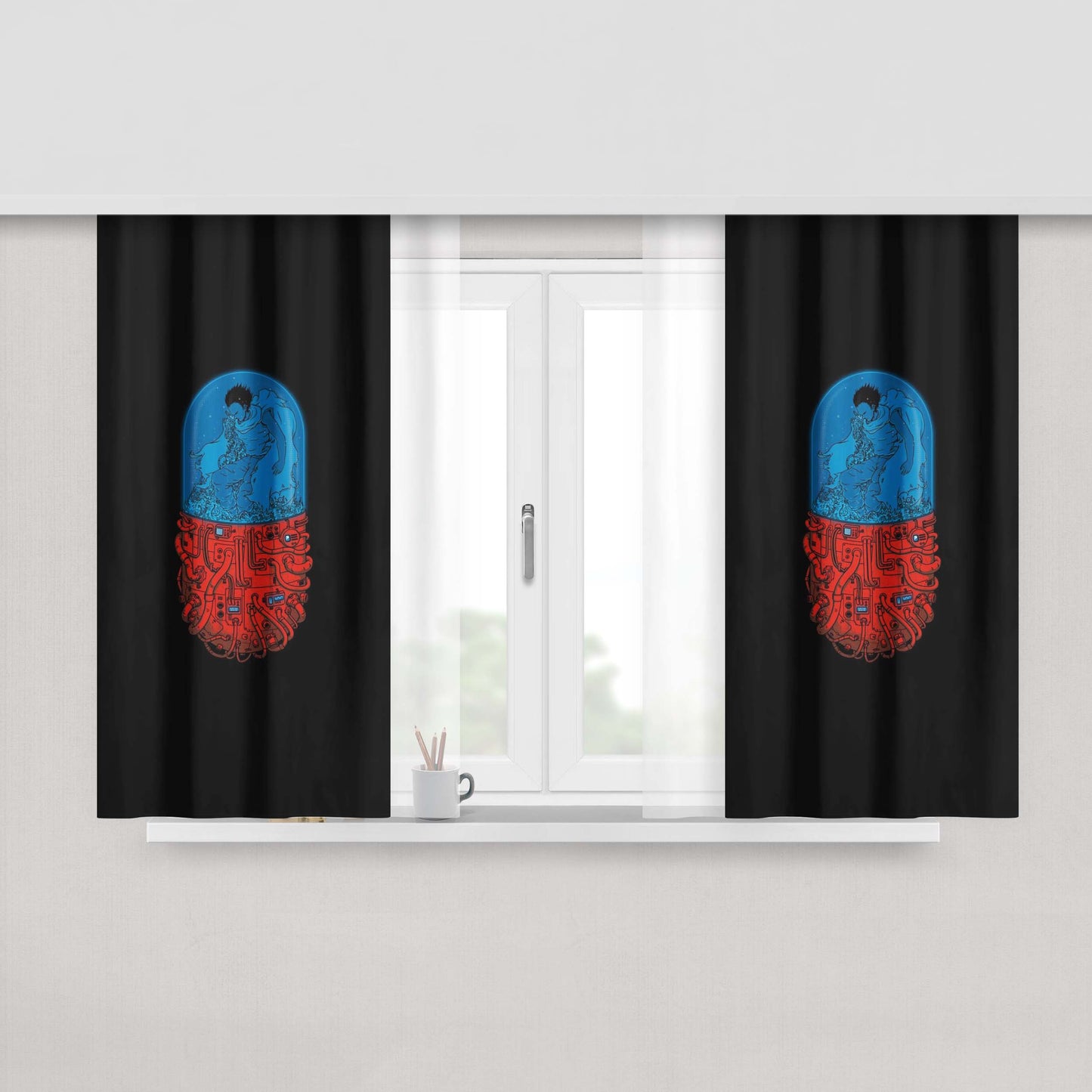 Akira Black Art Fabric Window Curtains