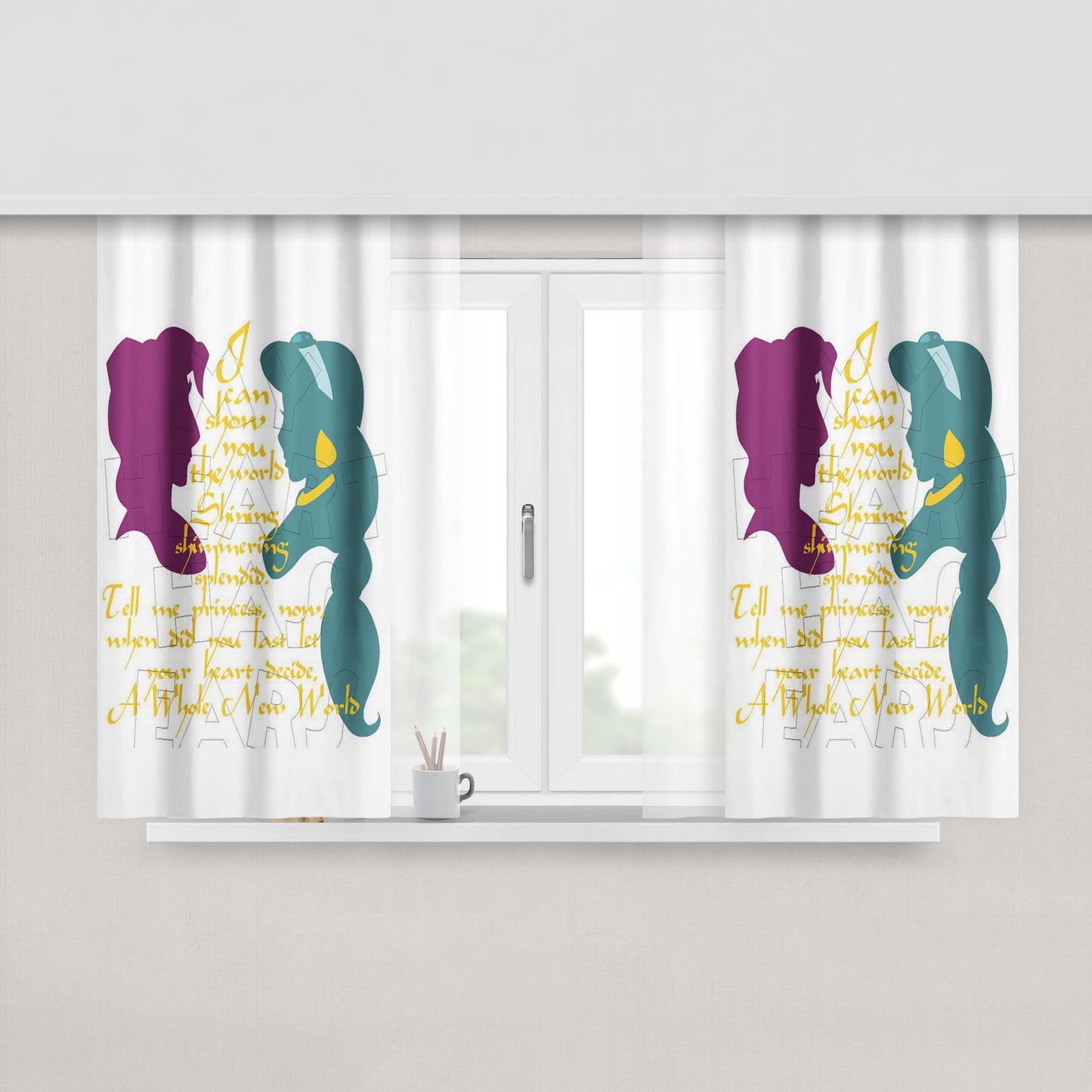 Aladdin And Genie Peach Skin Window Curtains