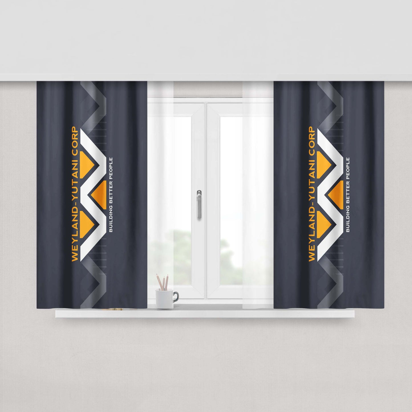 Alien Head Peace Not Alone Peach Skin Window Curtains