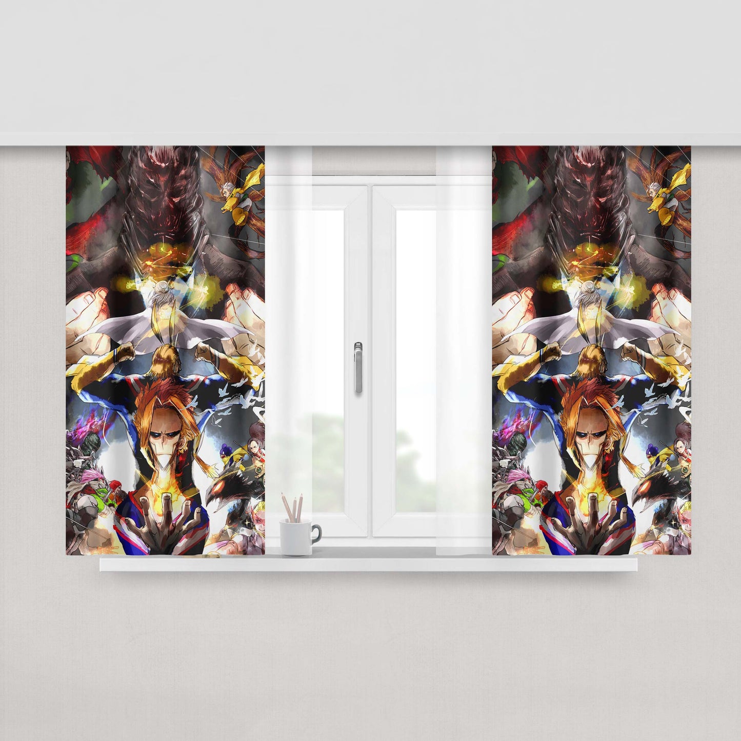 All Might Vs All For One Peach Skin Window Curtains