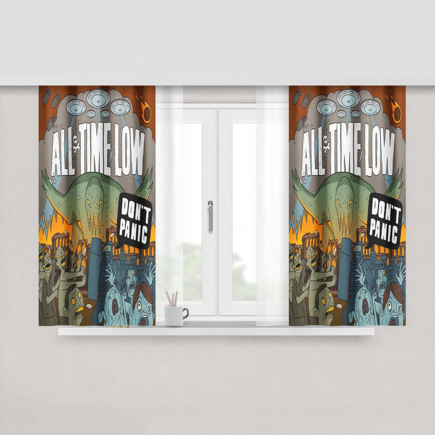 All Time Low Collage Peach Skin Window Curtains