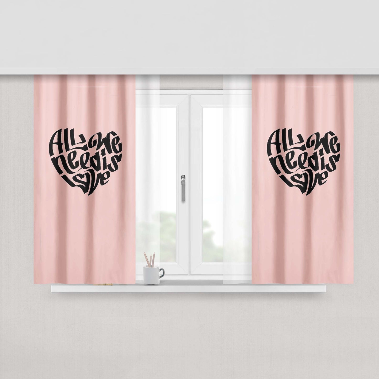 All We Need Is Love Peace Love Hope Faith Hippy 70'S Peach Skin Window Curtains