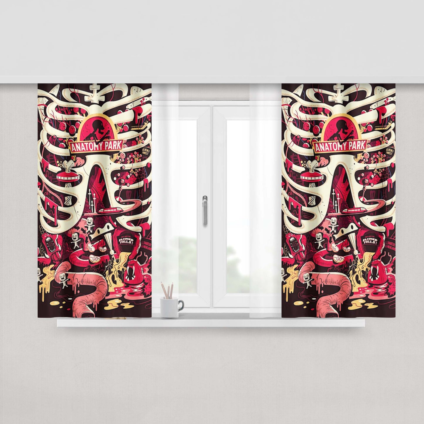 Anatomy Park Skull Art Wallpaper Peach Skin Window Curtains