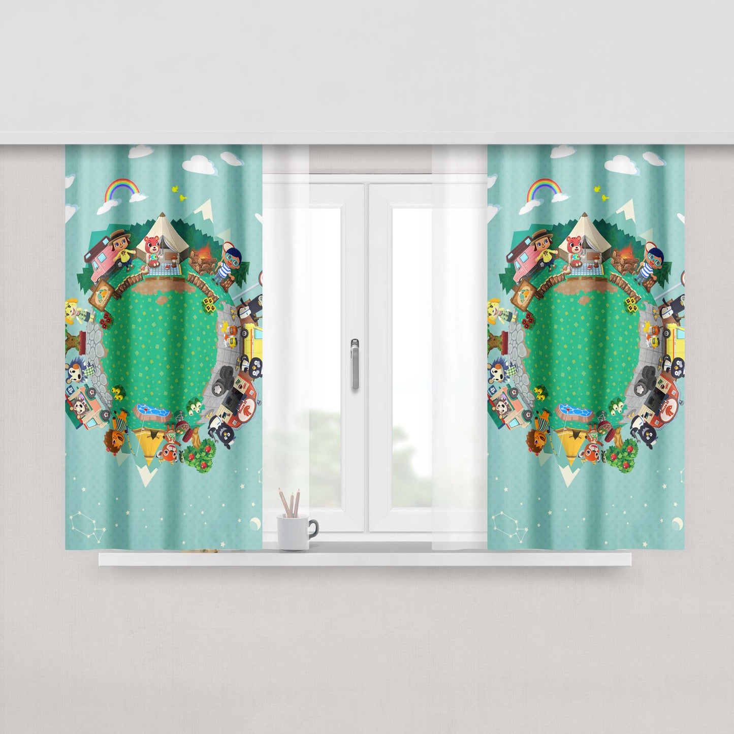 Animal Crossing New Leaf Town Folk Green Peach Skin Window Curtains