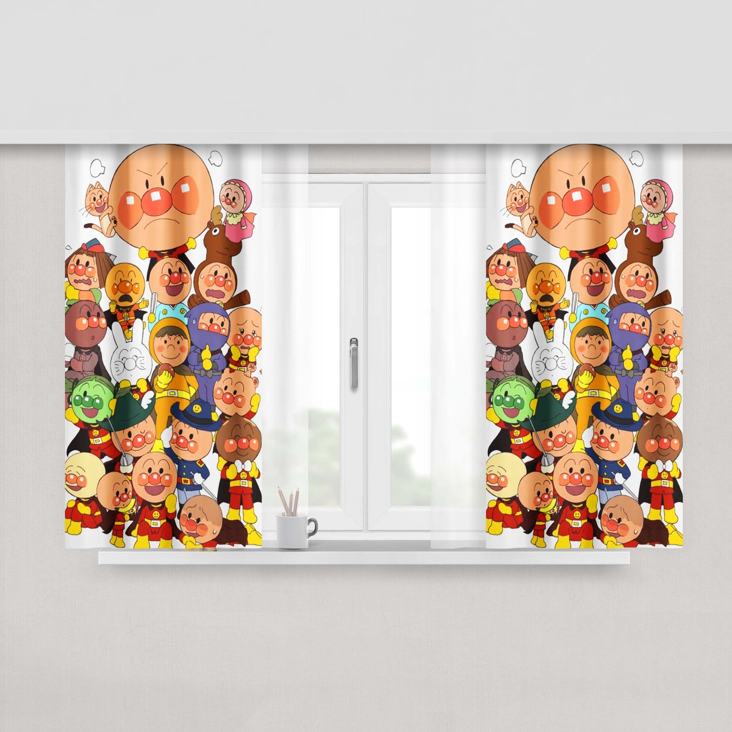 Anpanman Cartoon Look At My Eyes Peach Skin Window Curtains