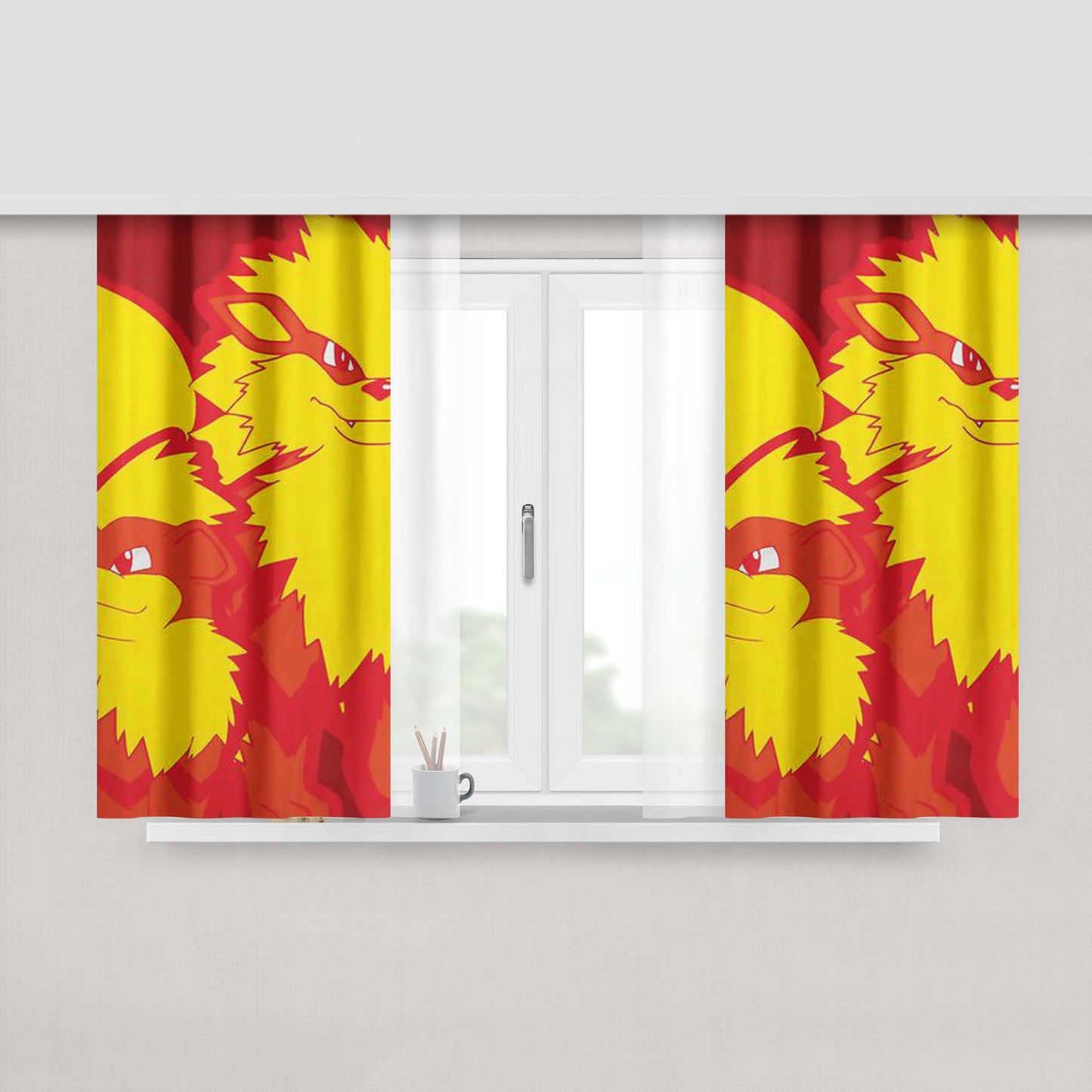 Arcanine Design Peach Skin Window Curtains
