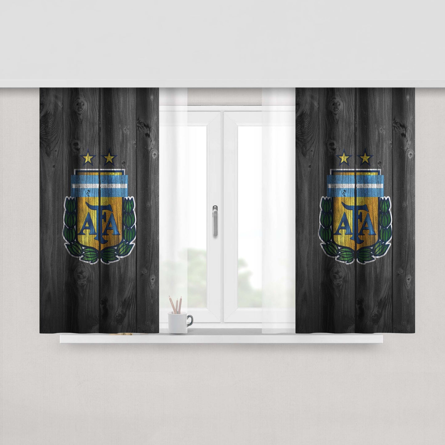 Argentina Soccer Team Logo Dark Wood Peach Skin Window Curtains