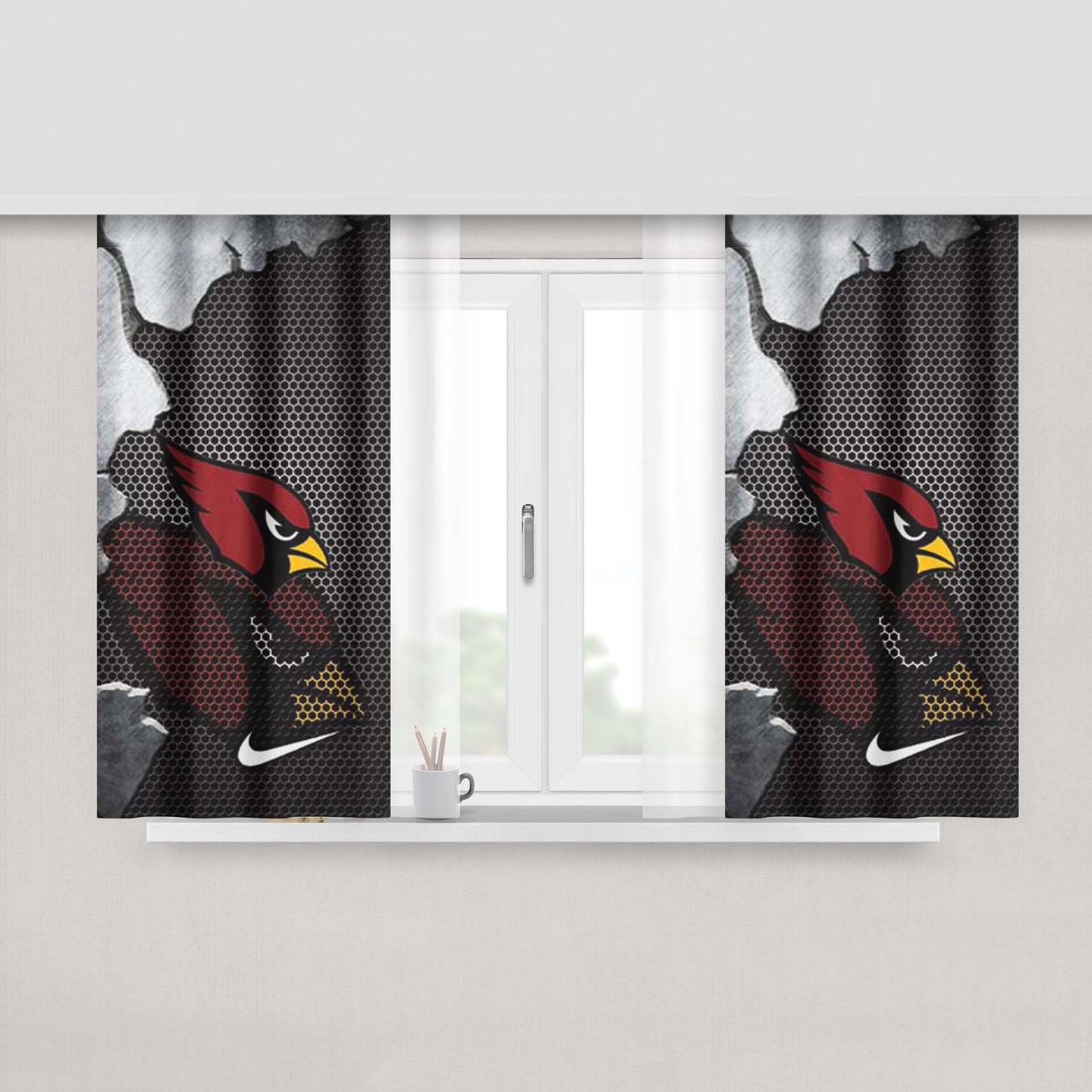 Arizona Cardinals Broken Mesh Peach Skin Window Curtains