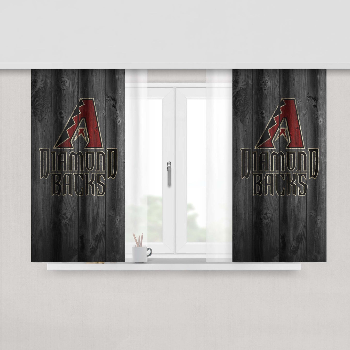 Arizona Diamondbacks Mlb Logo Dark Wood Wallpaper Peach Skin Window Curtains