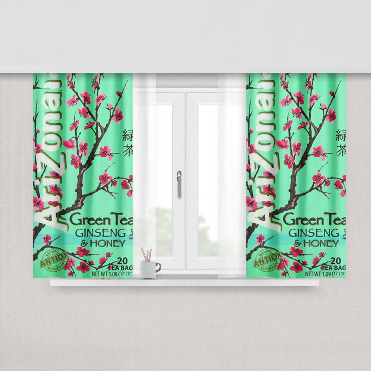 Arizona Green Tea Beverage Drink Retro Teal Peach Skin Window Curtains