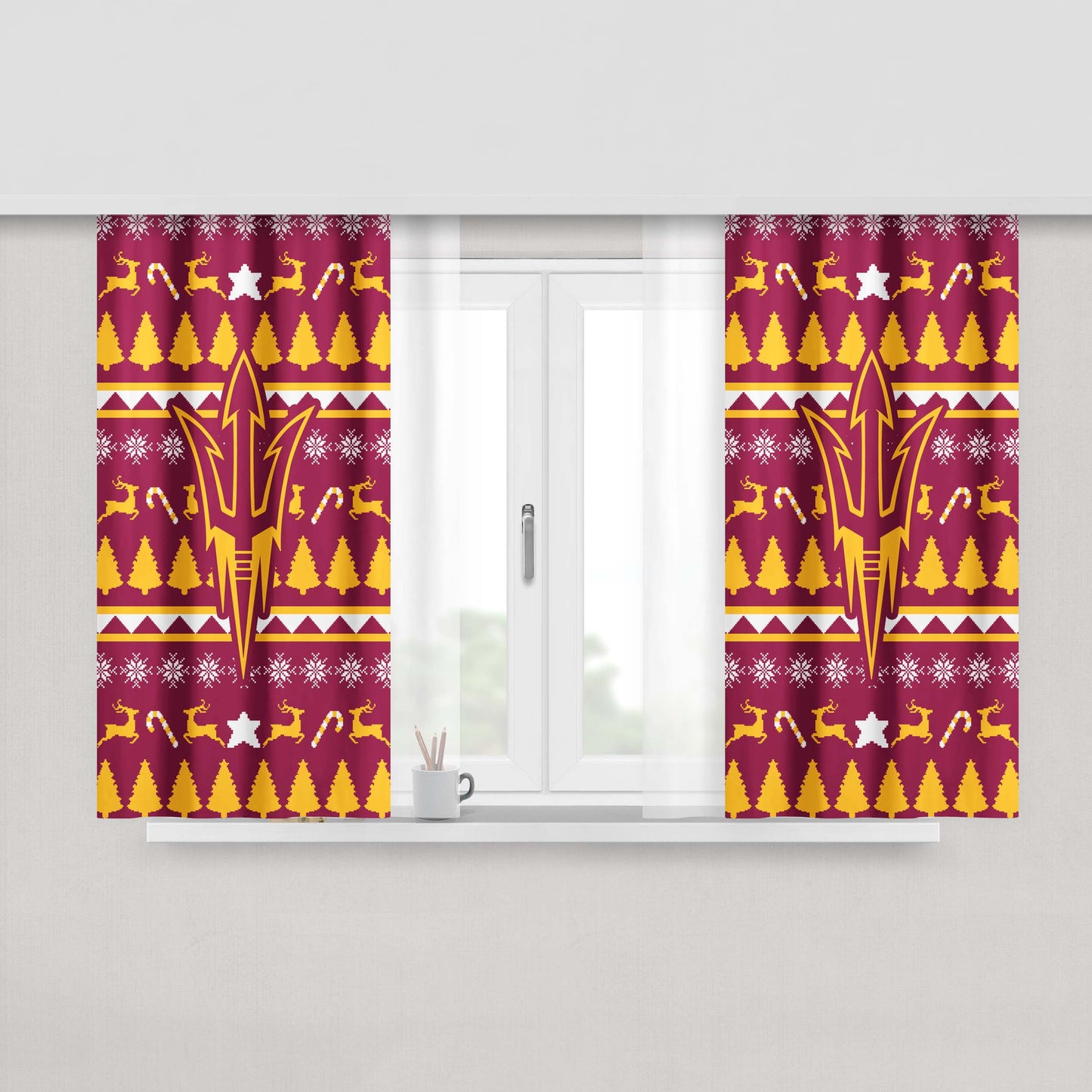 Arizona State University Christmas Sweater Peach Skin Window Curtains