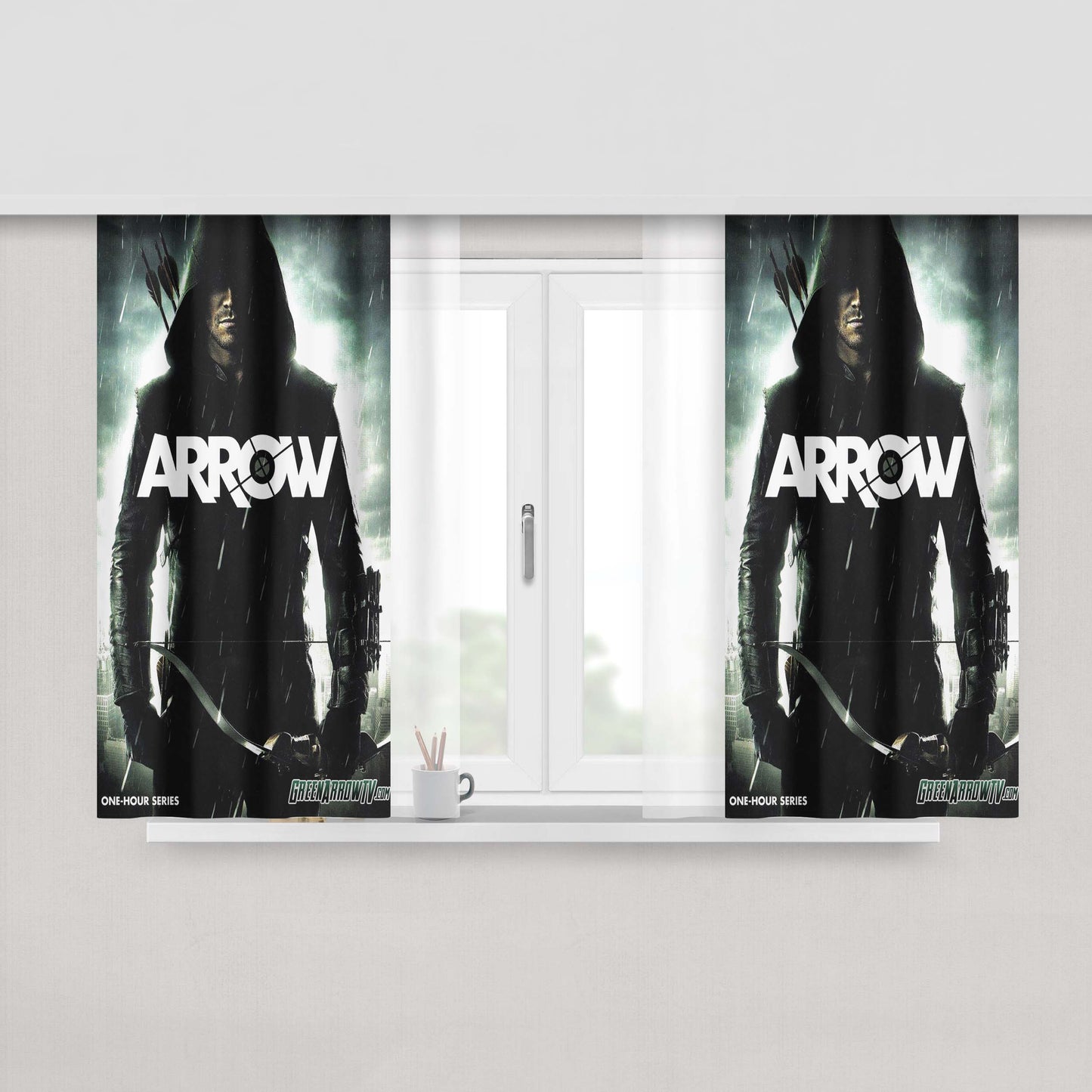 Arrow Movie Poster Peach Skin Window Curtains