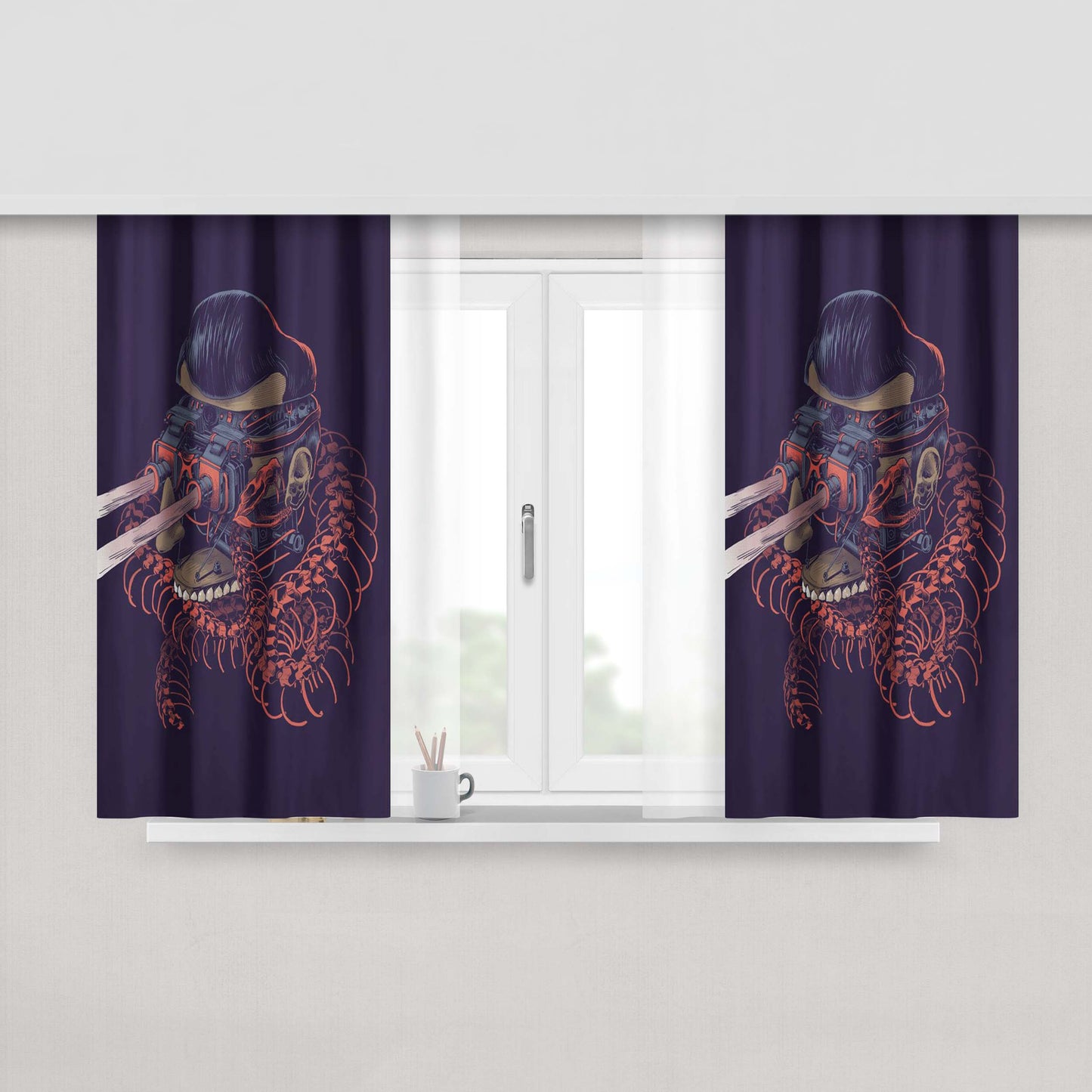 Art Mural Under Cut Peach Skin Window Curtains