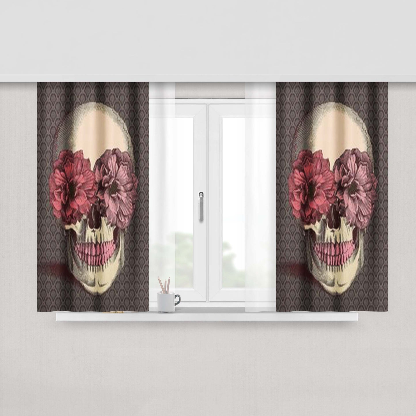Art Skull Peach Skin Window Curtains
