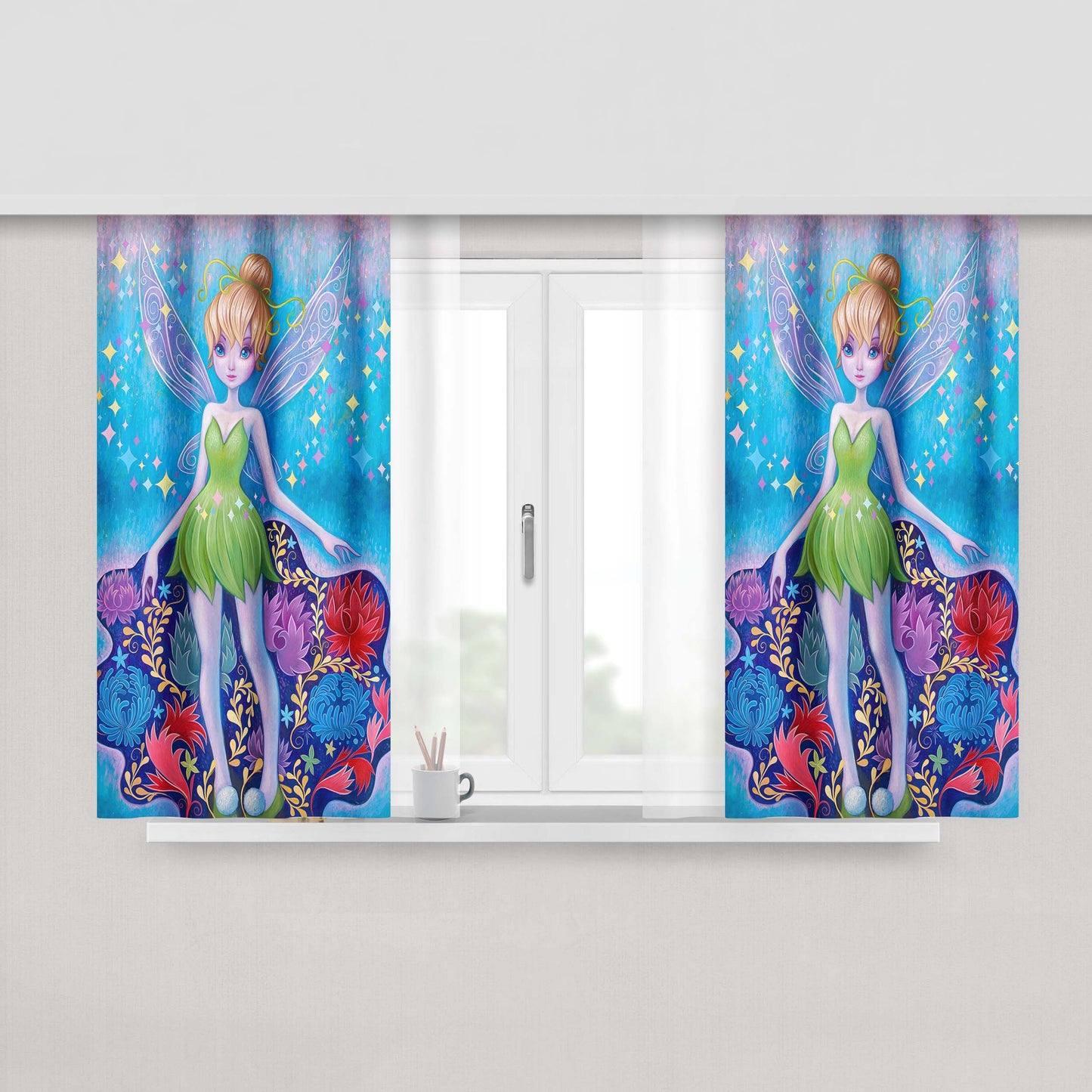 Art Tinker Bell Garden Jeremiah Ketner Peach Skin Window Curtains