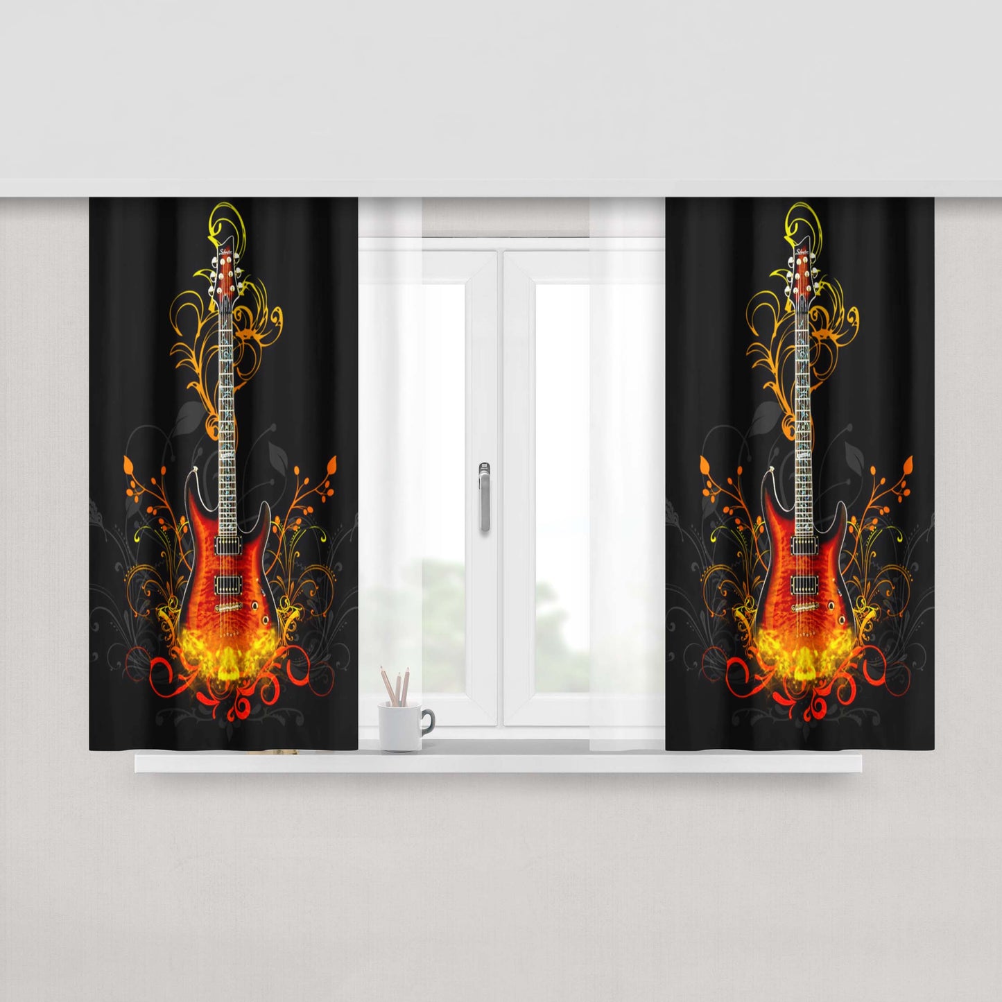 Artistic Guitar Peach Skin Window Curtains