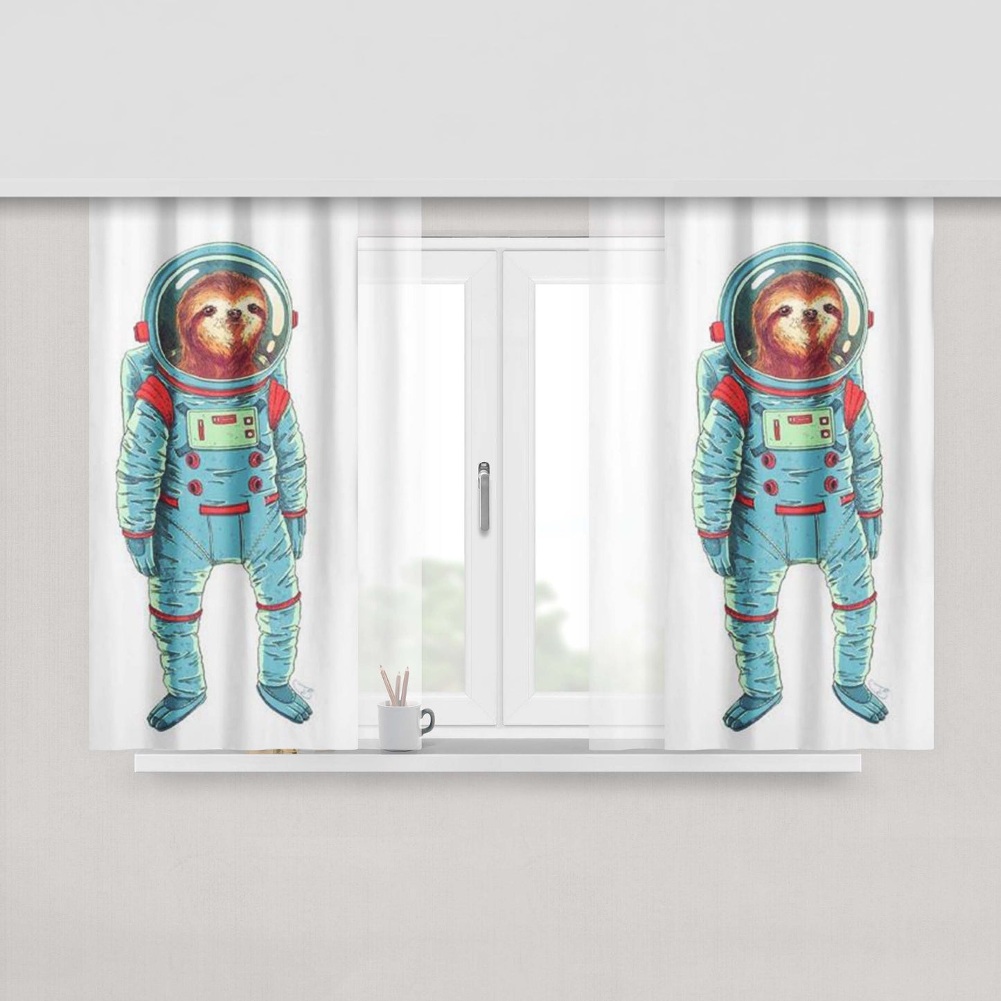 Astronout Sloth Peach Skin Window Curtains