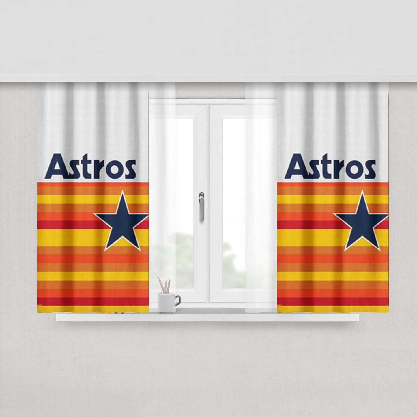 Astros Baseball Logo Peach Skin Window Curtains