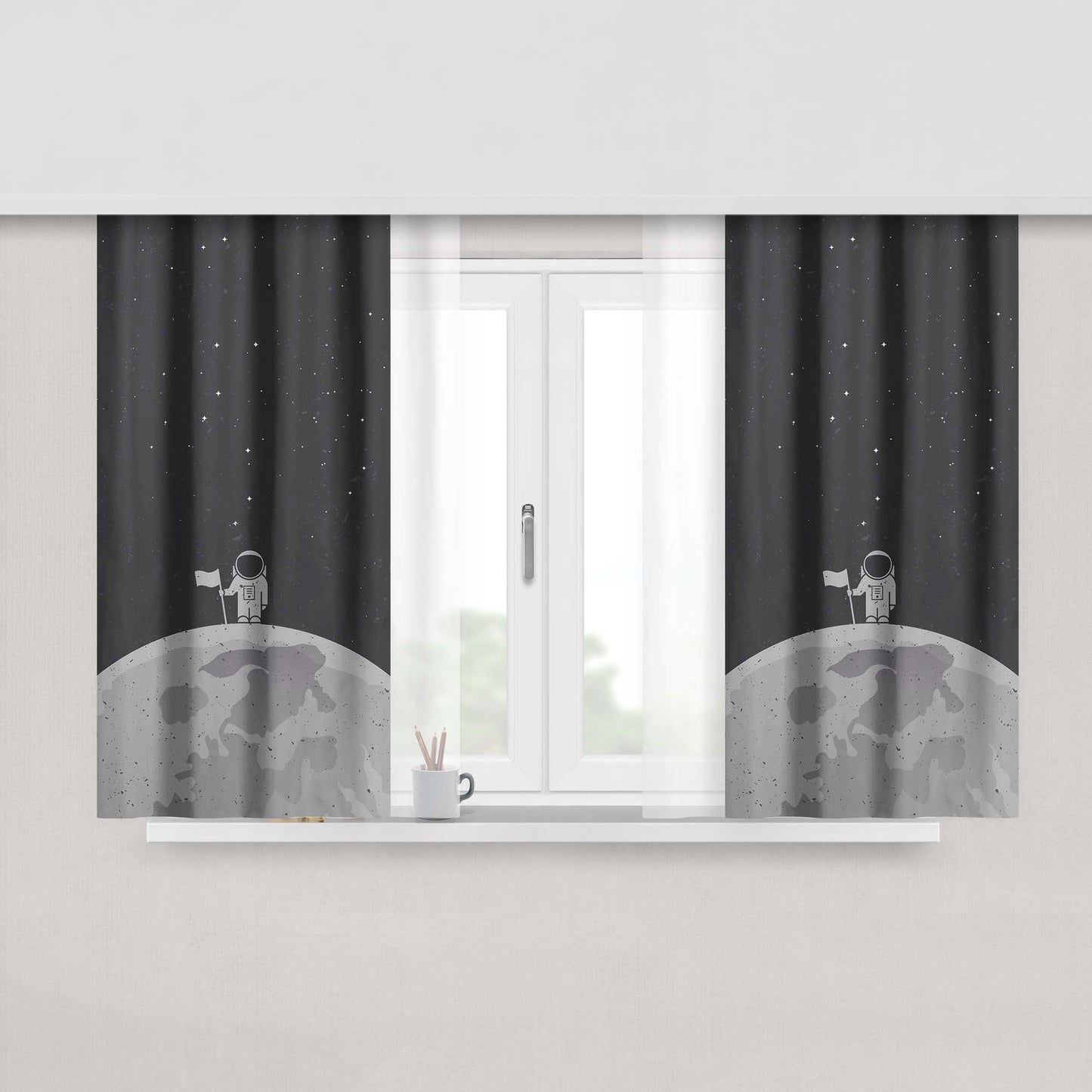 Astrounot On The Moon Peach Skin Window Curtains