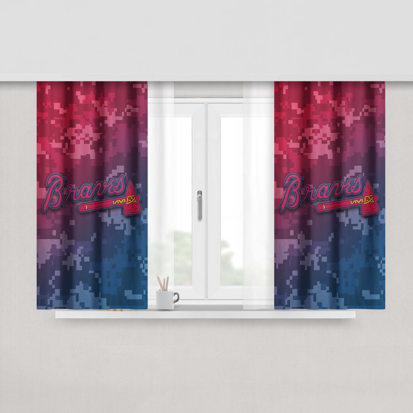 Atlanta Braves Army Camo Peach Skin Window Curtains
