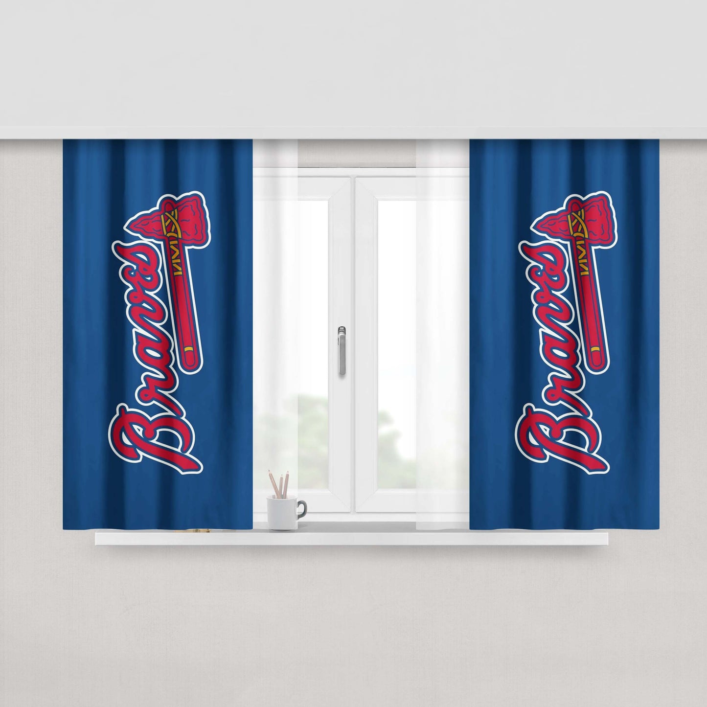 Atlanta Braves Red Blue Logo Peach Skin Window Curtains
