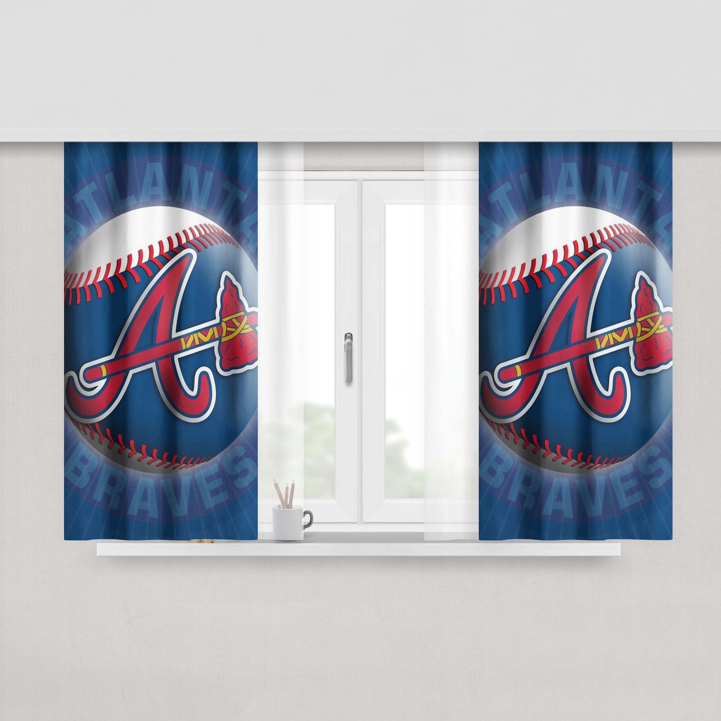 Atlanta Braves Softball Logo Peach Skin Window Curtains