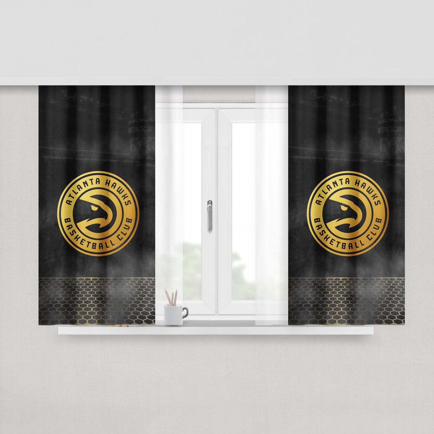 Atlanta Hawks Basketball Club Gold Logo Peach Skin Window Curtains